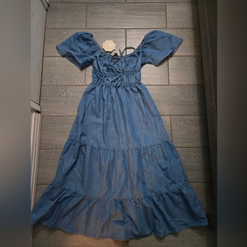 Blue Off-Shoulder Maxi Dress